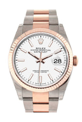 Rolex Datejust 36 White Dial Fluted Bezel Rose Gold Two Tone Watch 126231